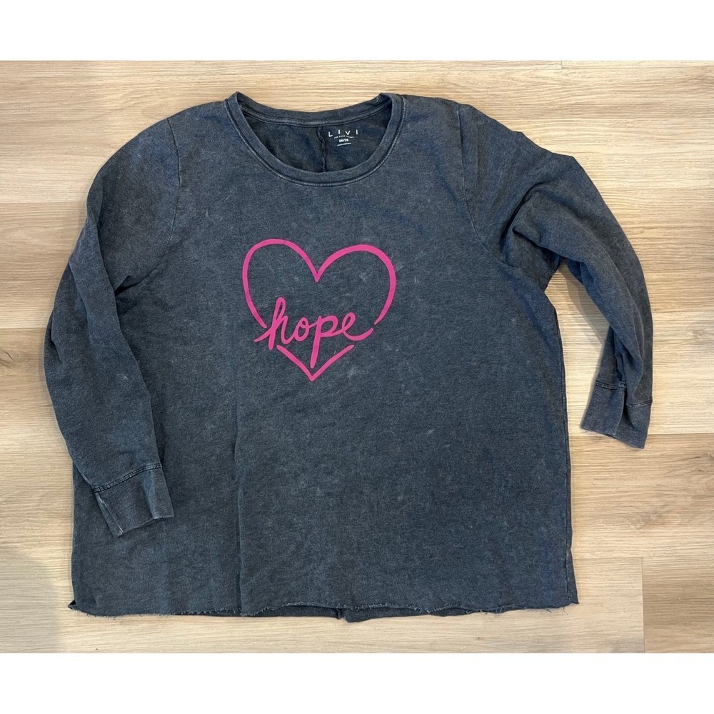 Lane Bryant Livi Plus 26/28 Faded Gray Distressed Hope Heart Graphic Sweater